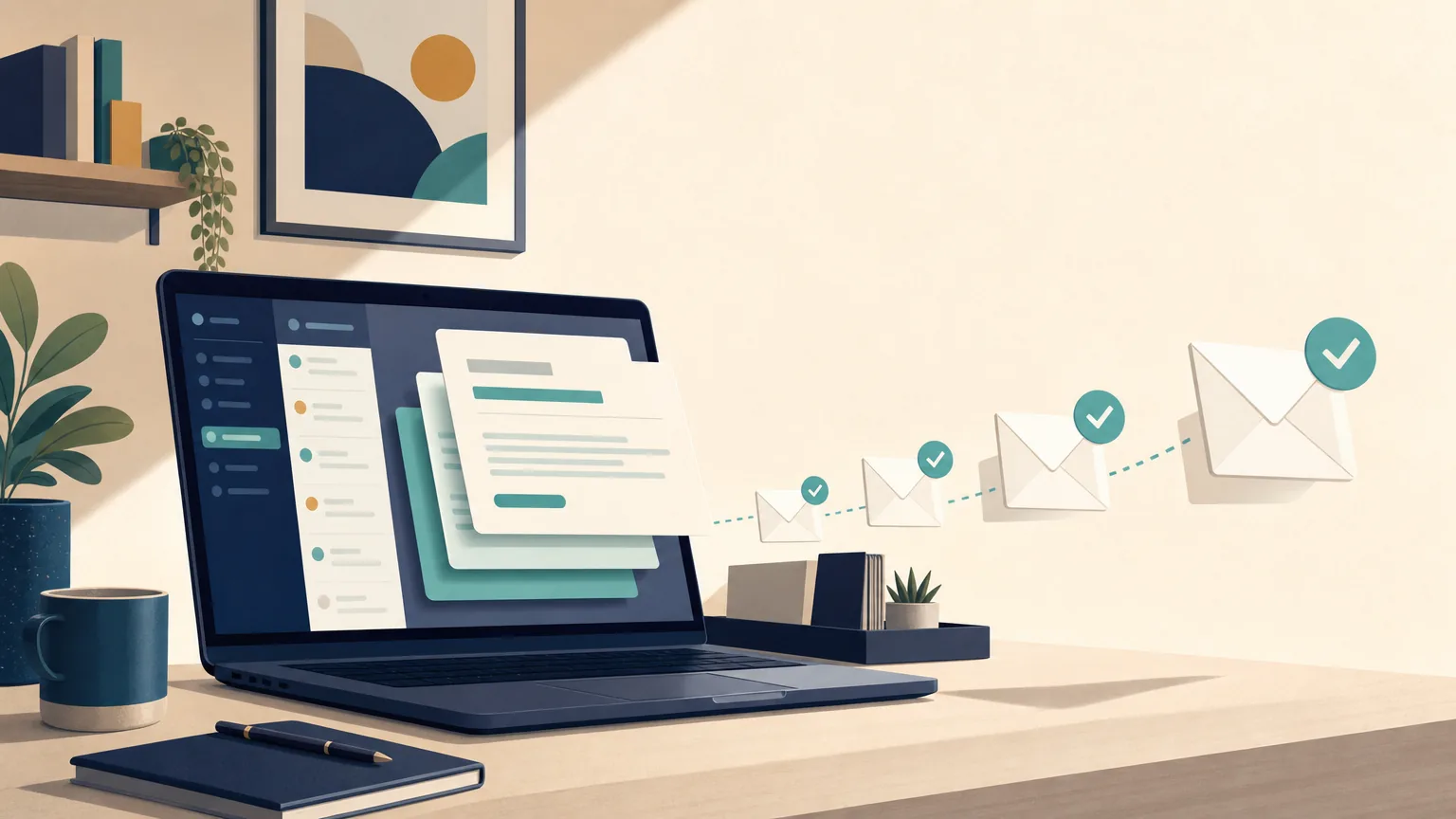 Illustration of customer email replies being drafted automatically for review