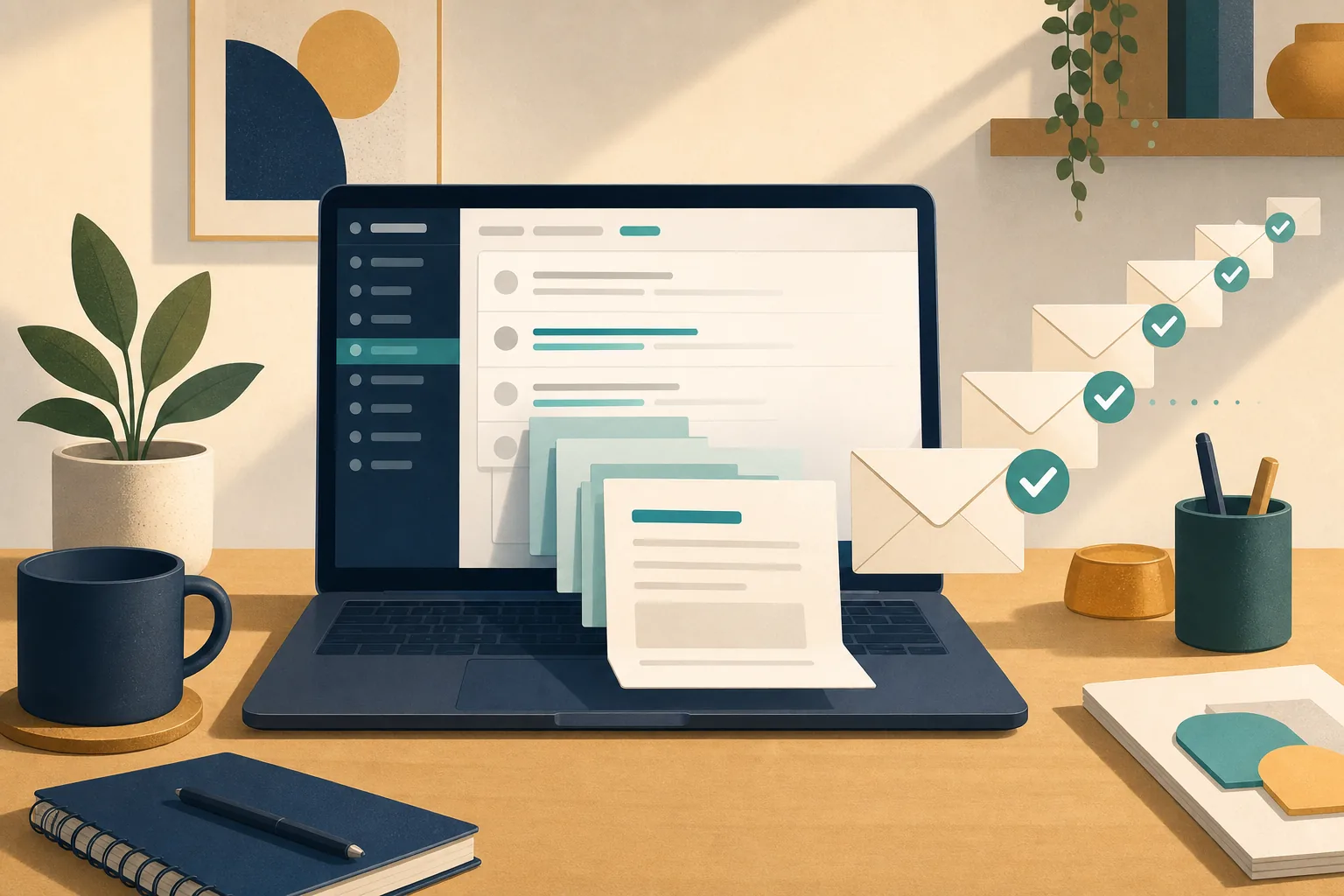 Illustration of customer email replies being drafted automatically for review