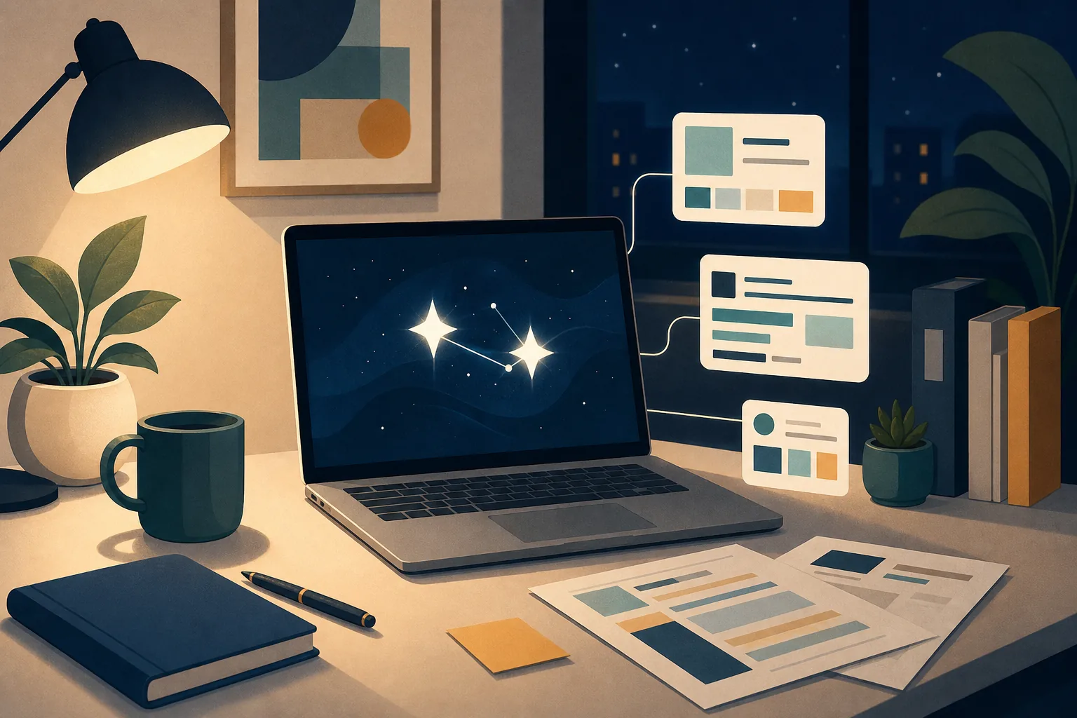 Illustration of the Gemini AI tool at work on a small business desk