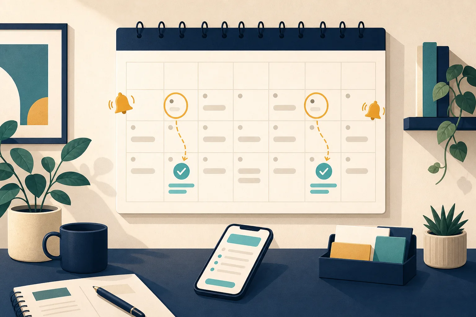 Illustration of appointment reminders turning empty calendar slots into confirmed visits